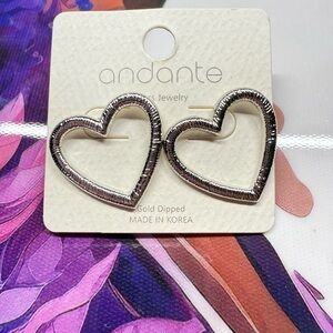 Andante Silver Heart Shaped Earrings, Dainty Minimalist Jewelry, New